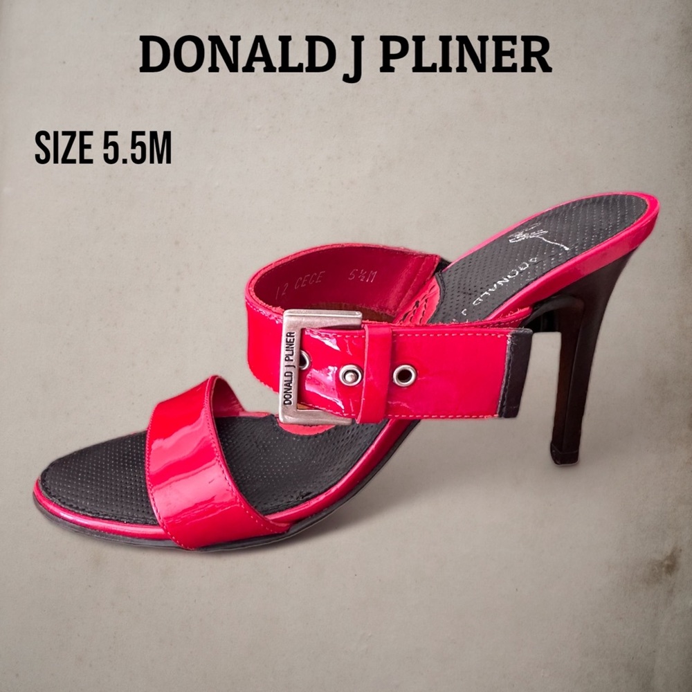 🆓 Donald J Pliner Red Patent Leather Strap Stiletto Heels Comfort Insole sz 5.5
